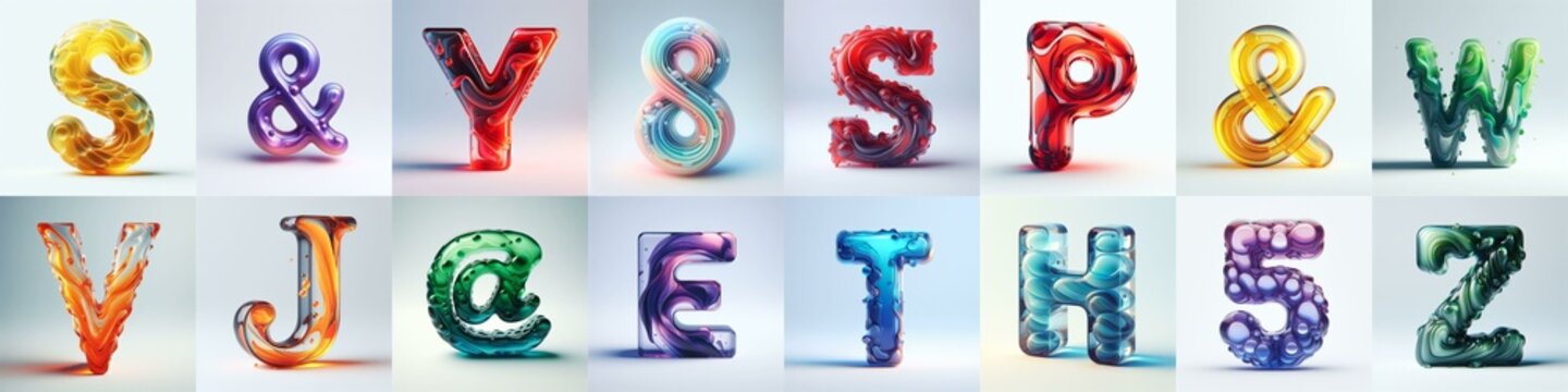 glass 3D Lettering Typeface. AI generated illustration