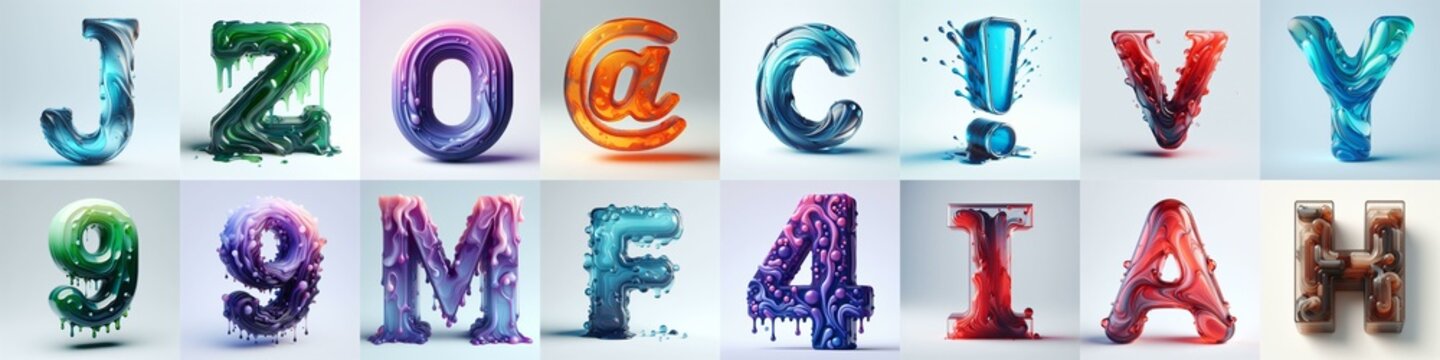 glass 3D Lettering Typeface. AI generated illustration
