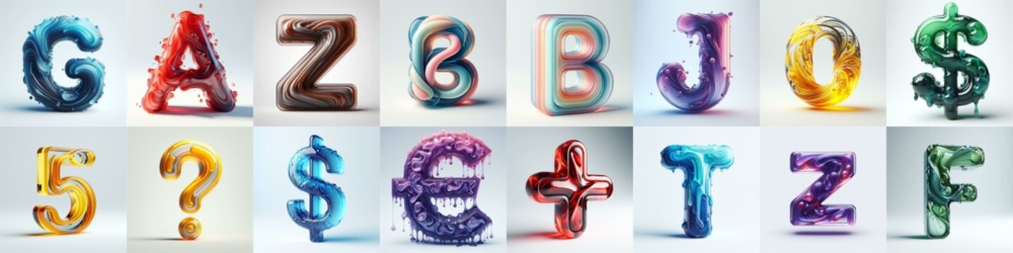 glass 3D Lettering Typeface. AI generated illustration