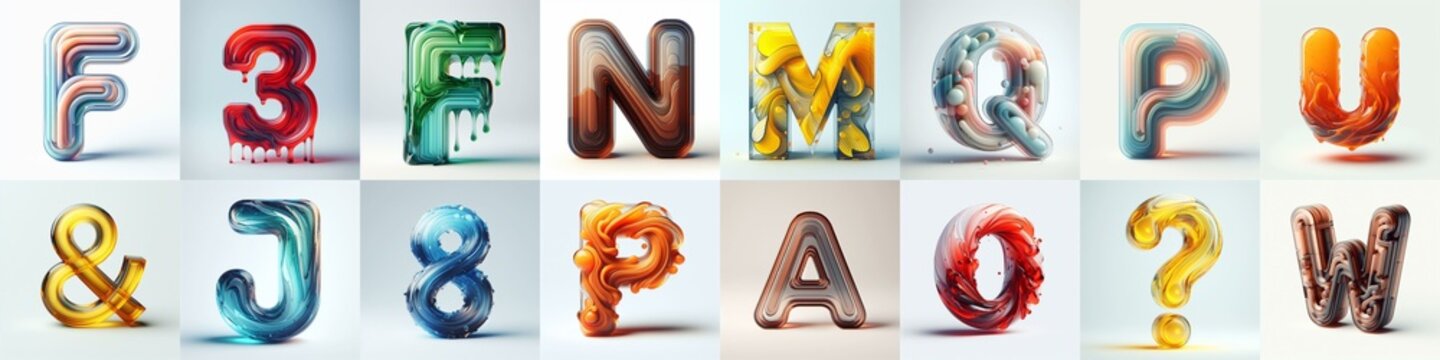 glass 3D Lettering Typeface. AI generated illustration