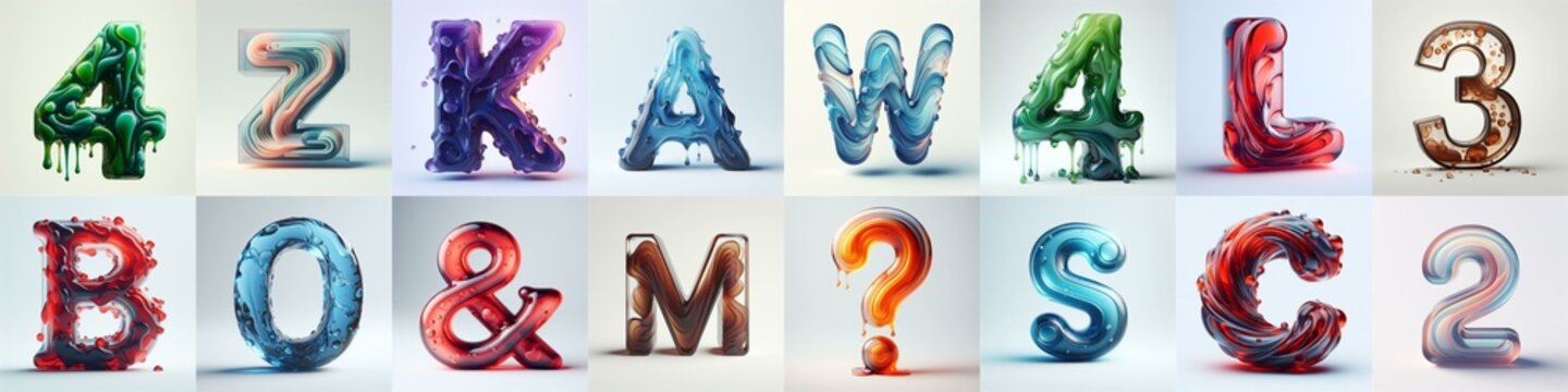 glass 3D Lettering Typeface. AI generated illustration