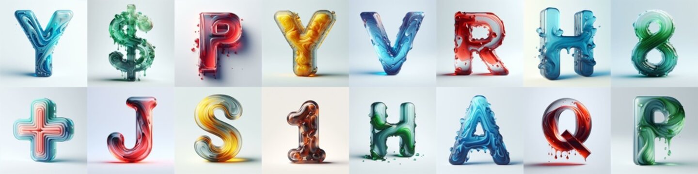 glass 3D Lettering Typeface. AI generated illustration