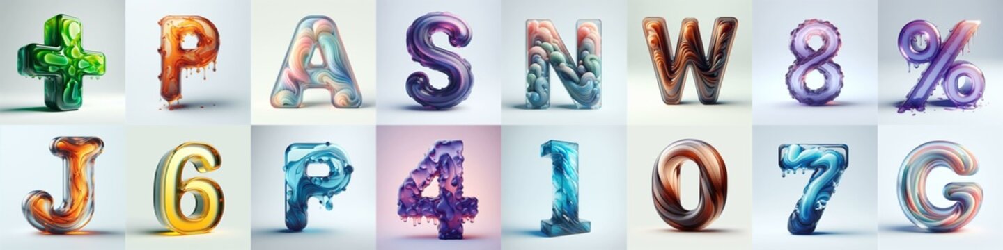 glass 3D Lettering Typeface. AI generated illustration