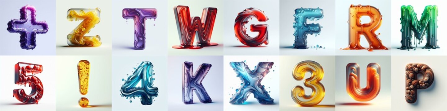 glass 3D Lettering Typeface. AI generated illustration