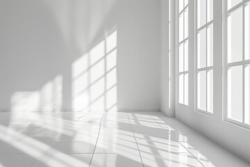 Wall Mural - An empty room with bare walls and sunlights through the window with empty space