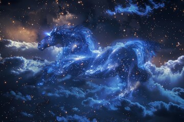 a horse standing amidst a constellation of stars in the sky, a constellation of stars in the shape o