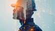 © Ibad - Future building construction engineering project devotion with double exposure graphic design. Building engineer, architect people or construction worker working with modern civil equipment technology