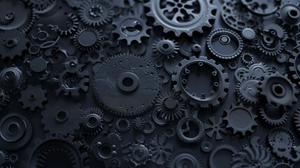 A 3D illustration of gears set against a dark background, adding depth and dimension to the mechanical theme.