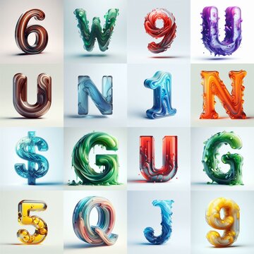 glass 3D Lettering Typeface. AI generated illustration