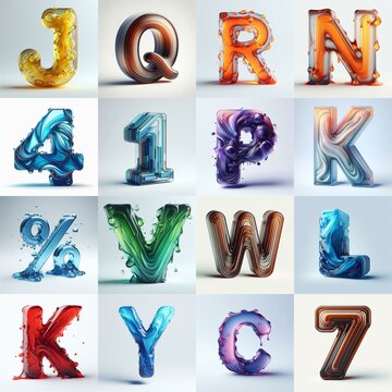 glass 3D Lettering Typeface. AI generated illustration