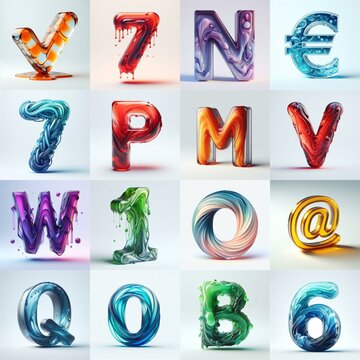 glass 3D Lettering Typeface. AI generated illustration
