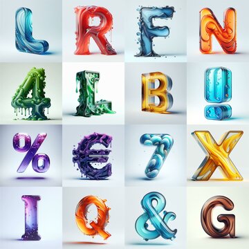 glass 3D Lettering Typeface. AI generated illustration