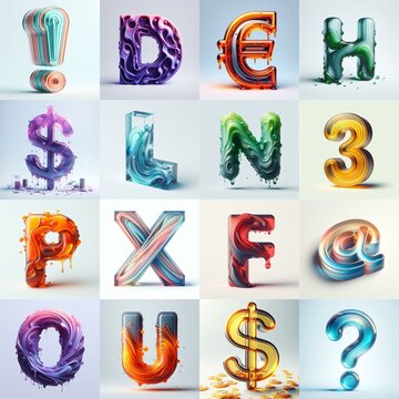 glass 3D Lettering Typeface. AI generated illustration