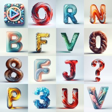 glass 3D Lettering Typeface. AI generated illustration