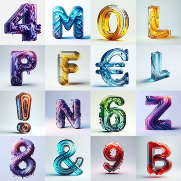glass 3D Lettering Typeface. AI generated illustration