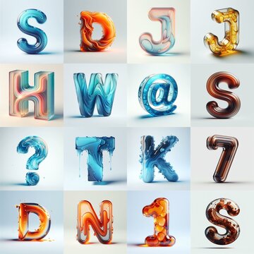 glass 3D Lettering Typeface. AI generated illustration
