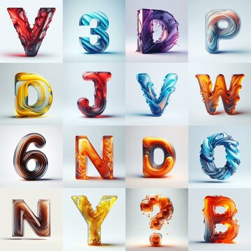 glass 3D Lettering Typeface. AI generated illustration