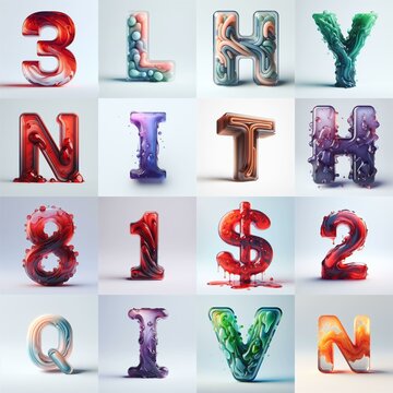 glass 3D Lettering Typeface. AI generated illustration