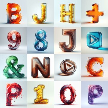 glass 3D Lettering Typeface. AI generated illustration