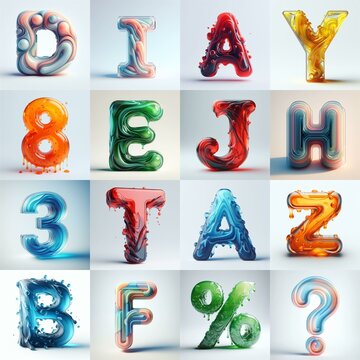glass 3D Lettering Typeface. AI generated illustration
