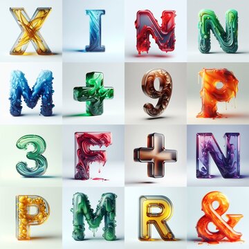 glass 3D Lettering Typeface. AI generated illustration