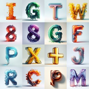 glass 3D Lettering Typeface. AI generated illustration
