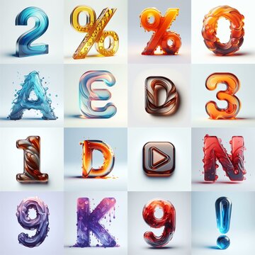 glass 3D Lettering Typeface. AI generated illustration