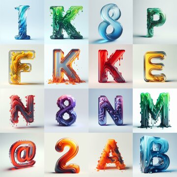 glass 3D Lettering Typeface. AI generated illustration