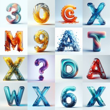 glass 3D Lettering Typeface. AI generated illustration
