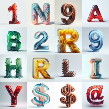 glass 3D Lettering Typeface. AI generated illustration