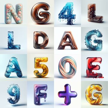 glass 3D Lettering Typeface. AI generated illustration