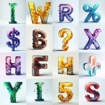 glass 3D Lettering Typeface. AI generated illustration