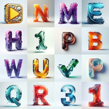 glass 3D Lettering Typeface. AI generated illustration