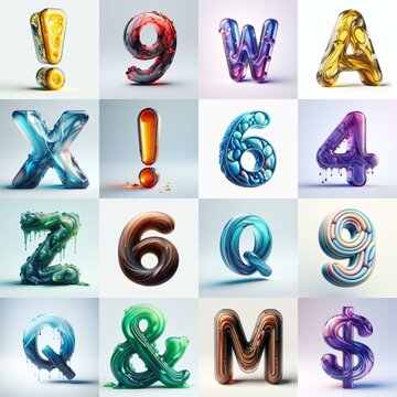 glass 3D Lettering Typeface. AI generated illustration