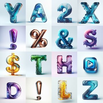 glass 3D Lettering Typeface. AI generated illustration