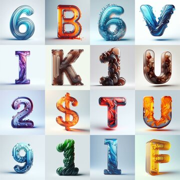 glass 3D Lettering Typeface. AI generated illustration