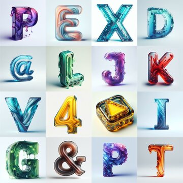 glass 3D Lettering Typeface. AI generated illustration
