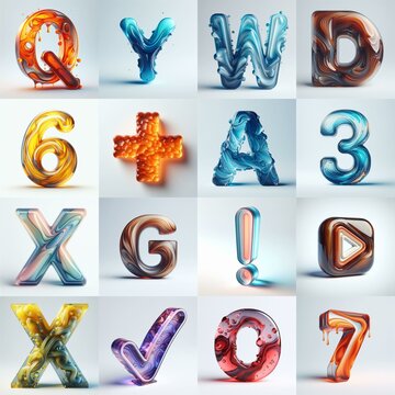 glass 3D Lettering Typeface. AI generated illustration