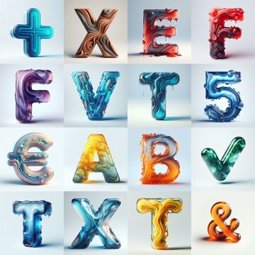 glass 3D Lettering Typeface. AI generated illustration