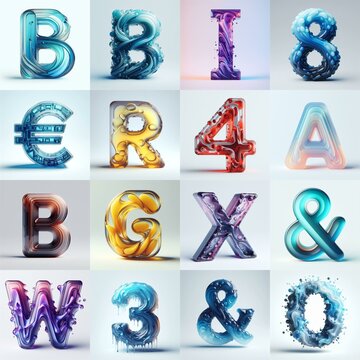 glass 3D Lettering Typeface. AI generated illustration