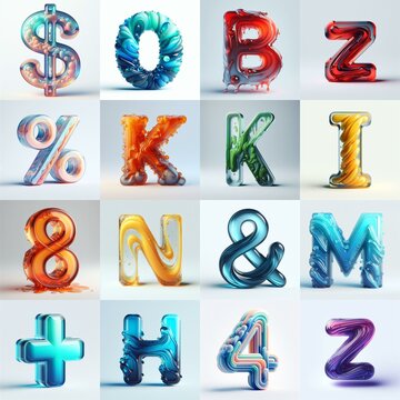 glass 3D Lettering Typeface. AI generated illustration