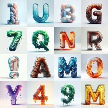 glass 3D Lettering Typeface. AI generated illustration
