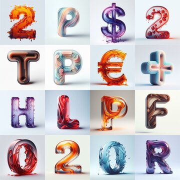 glass 3D Lettering Typeface. AI generated illustration