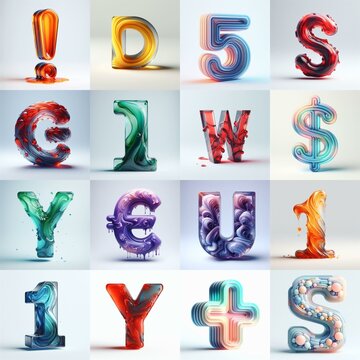 glass 3D Lettering Typeface. AI generated illustration