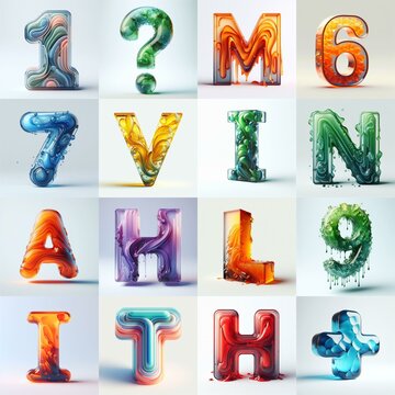glass 3D Lettering Typeface. AI generated illustration