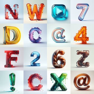 glass 3D Lettering Typeface. AI generated illustration