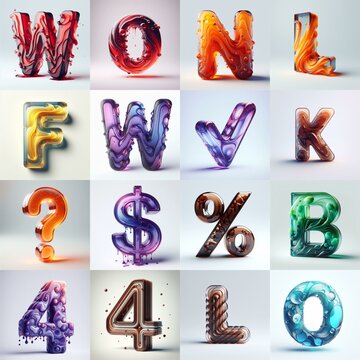 glass 3D Lettering Typeface. AI generated illustration
