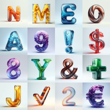 glass 3D Lettering Typeface. AI generated illustration
