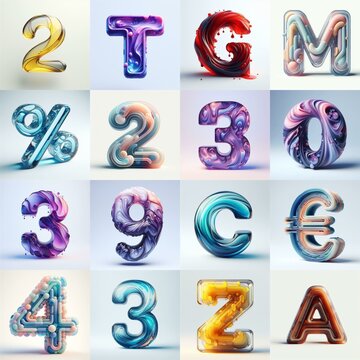 glass 3D Lettering Typeface. AI generated illustration