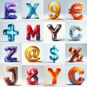 glass 3D Lettering Typeface. AI generated illustration